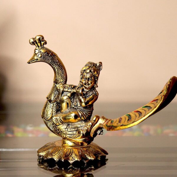 Laddu Gopal Playing Basuri On Peacock Decorative Showpiece